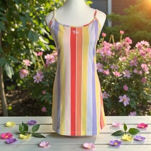 NIKE RETRO RAINBOW STRIPE MINI DRESS WITH EMBROIDERED LOGO/ Size L